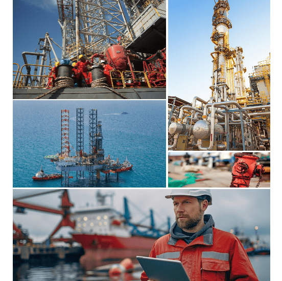 Collage showing Deltareco Marine operations and services